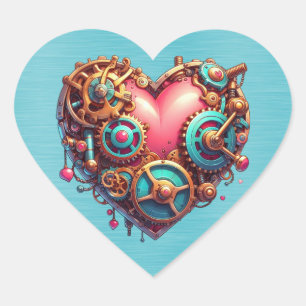  Steampunk Red Blue and Gold Heart Sticker