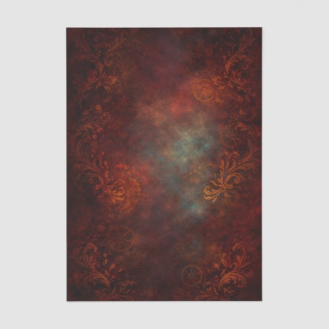 Steampunk Red Damask Background EZ6 Decoupage Tissue Paper (Front)