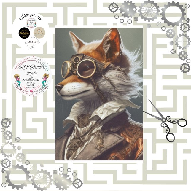Steampunk Red Fox Victorian Style Decoupage Tissue Paper (Creator Uploaded)