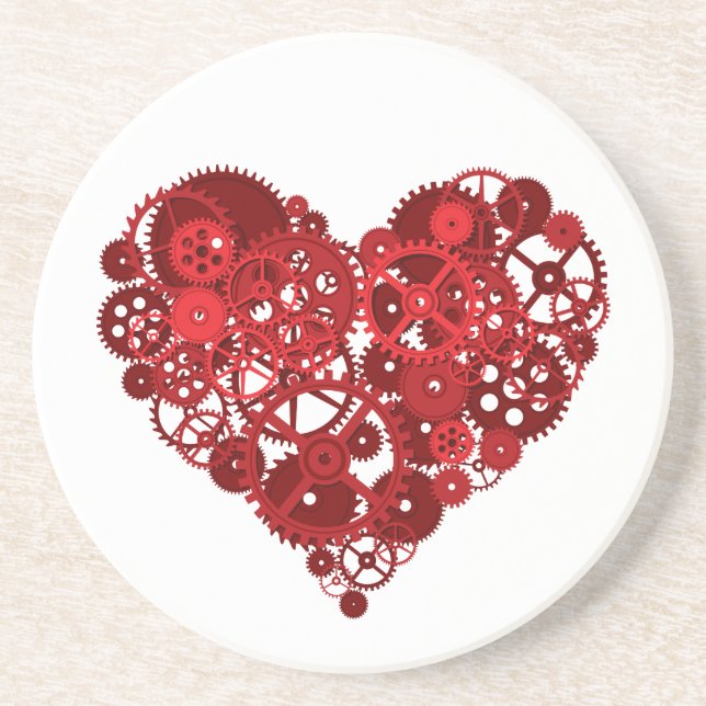 Steampunk Red Gears Heart Coaster (Front)
