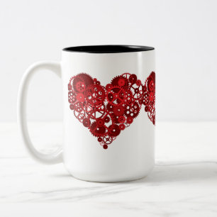 Steampunk Red Gears Heart Two-Tone Coffee Mug