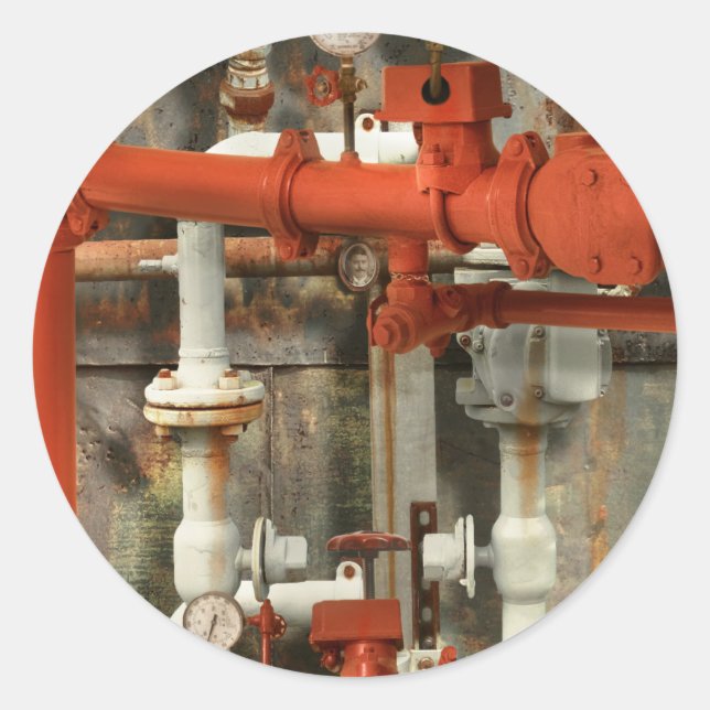 Steampunk - Red pipe headache Classic Round Sticker (Front)