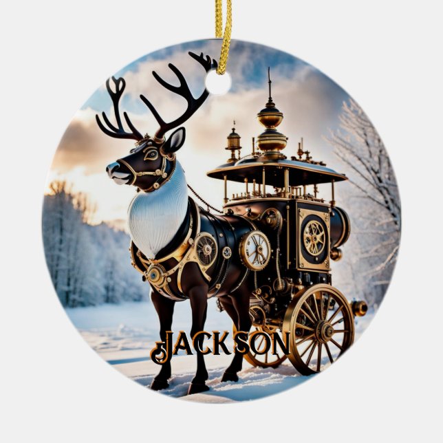  Steampunk Reindeer Ceramic Tree Decoration (Front)