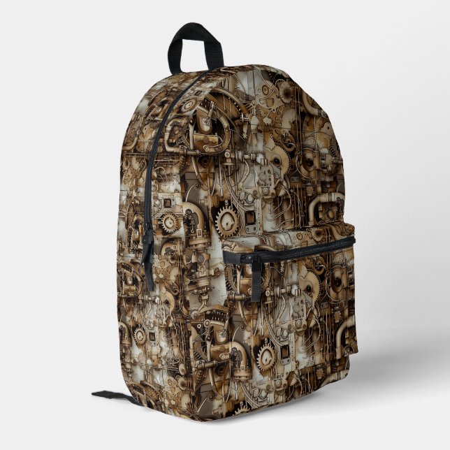 Steampunk Retro Cogwheels Printed Backpack (Back Corner Left)