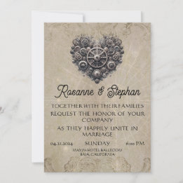 Steampunk Retro Heart of Gears Wedding Invitation