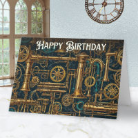 Steampunk Retro Metal Cogs Gears Happy Birthday