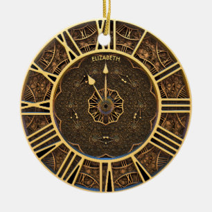 Steampunk Retro Vintage Rusty Art Deco Clock Ceramic Tree Decoration