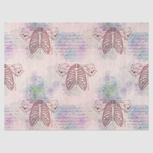 Steampunk Ribcages and Wings on Pink Decoupage Tissue Paper (Front)