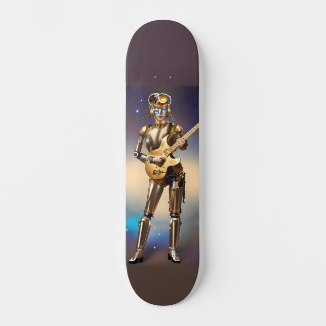 Steampunk Robot Girl with Guitar Skateboard (Front)