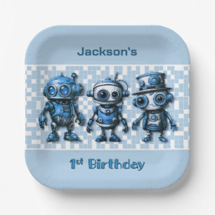 Steampunk Robot Theme 1st Birthday Party Plates