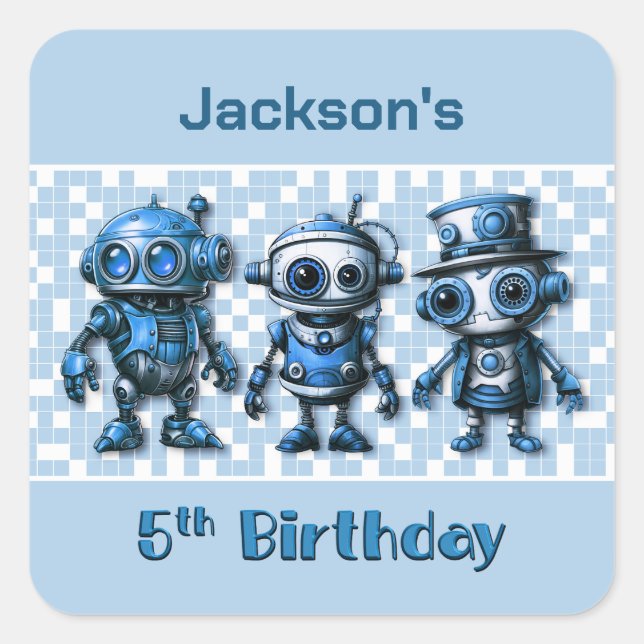 Steampunk Robot Theme 5th Birthday Square Sticker (Front)