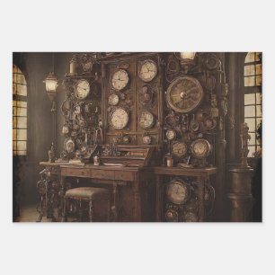 Steampunk Room with Old Clocks Wrapping Paper Sheet