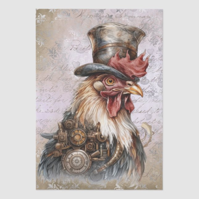 Steampunk Rooster Tissue Paper (Front)