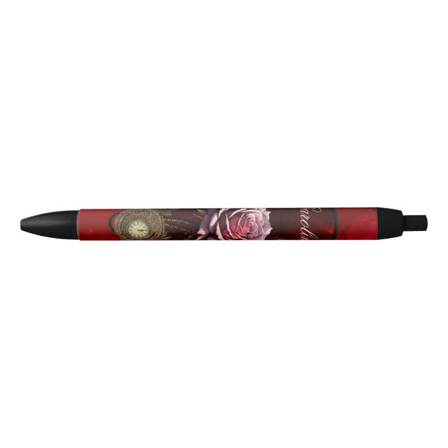 Steampunk rose black ink pen (Front)