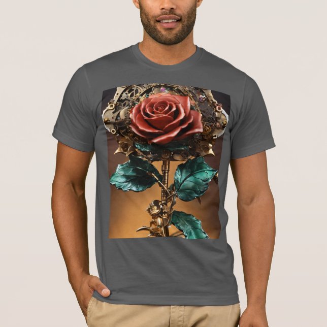 Steampunk Rose Bloom – Mechanical Elegance T-Shirt (Front)