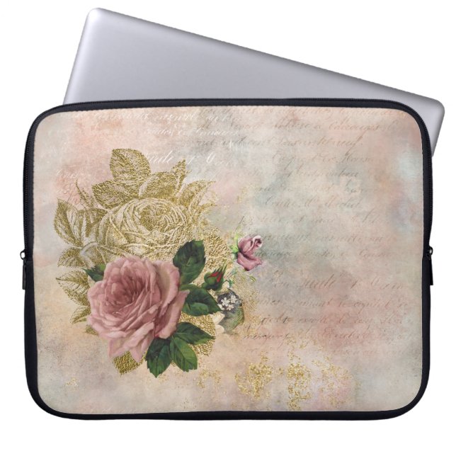 Steampunk Rose | Pink and Gold Sophisticated Laptop Sleeve (Front)