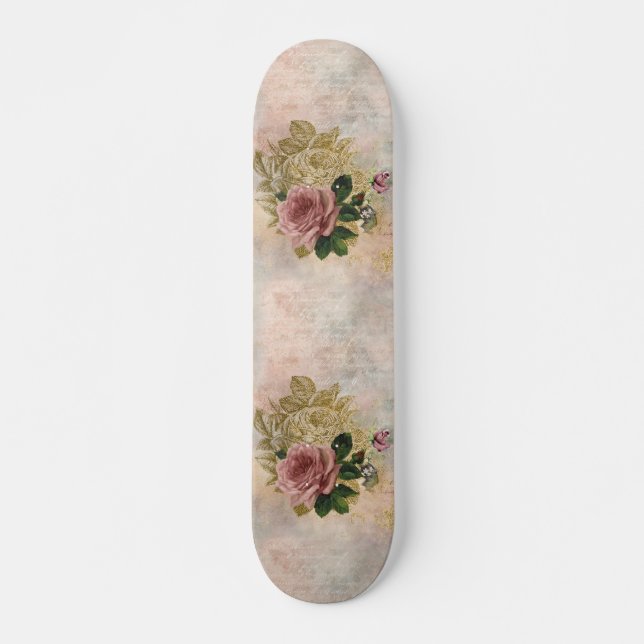 Steampunk Rose | Pink and Gold Sophisticated Skateboard (Front)