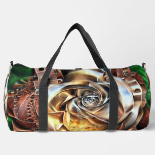 Steampunk Rose with Surreal Face – Mechanical Flor Duffle Bag