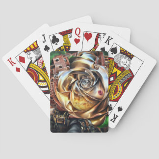 Steampunk Rose with Surreal Face – Mechanical Flor Playing Cards
