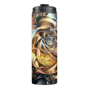 Steampunk Rose with Surreal Face – Mechanical Flor Thermal Tumbler
