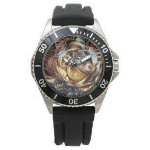 Steampunk Rose with Surreal Face – Mechanical Flor Watch