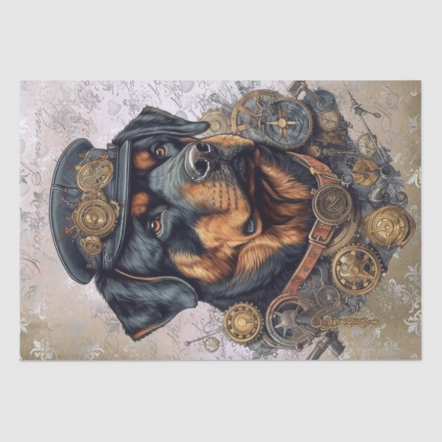 Steampunk Rottweiler Dog Tissue Paper (Front)