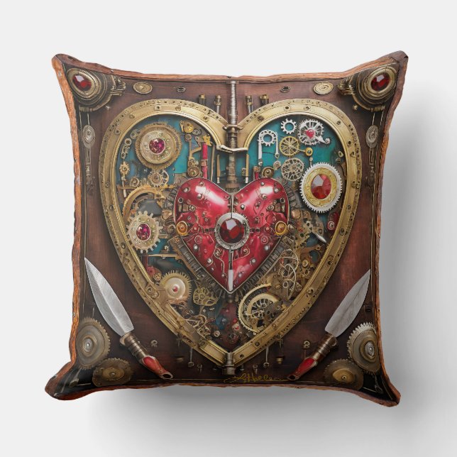 Steampunk Rubies And Daggers Warrior Valentine Cushion (Front)