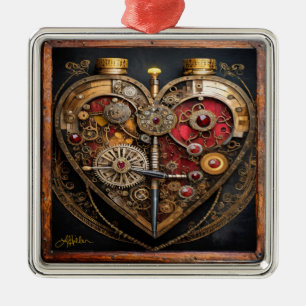 Steampunk Rubies And Gears Dark Heart Metal Tree Decoration