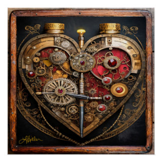Steampunk Rubies And Gears Dark Heart Poster