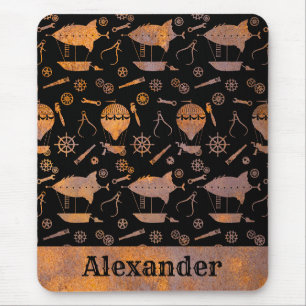 Steampunk Rusty Airships Custom Name Mouse Mat