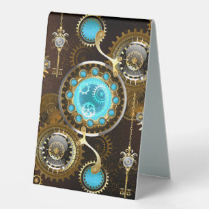 Steampunk Rusty Background with Turquoise Lenses