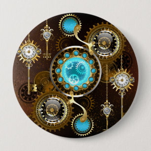 Steampunk Rusty Background with Turquoise Lenses 10 Cm Round Badge