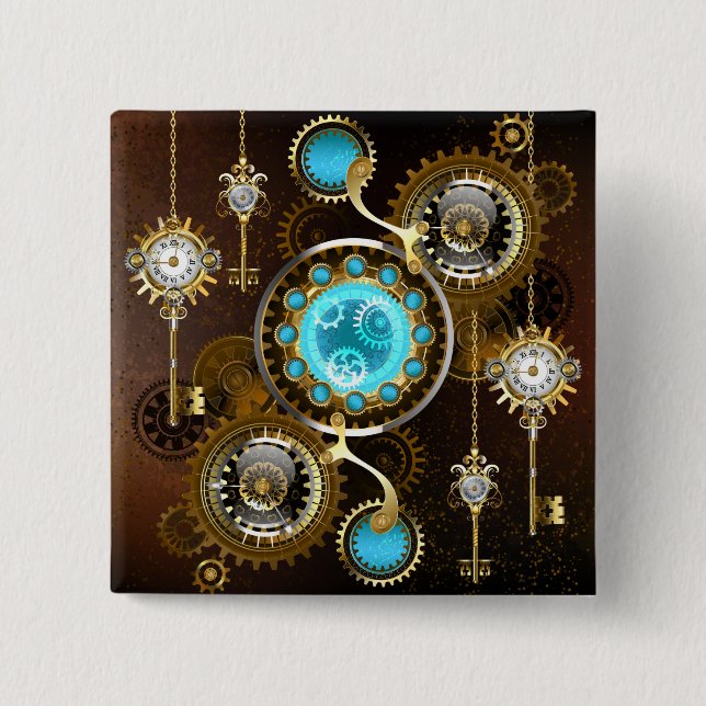 Steampunk Rusty Background with Turquoise Lenses 15 Cm Square Badge (Front)
