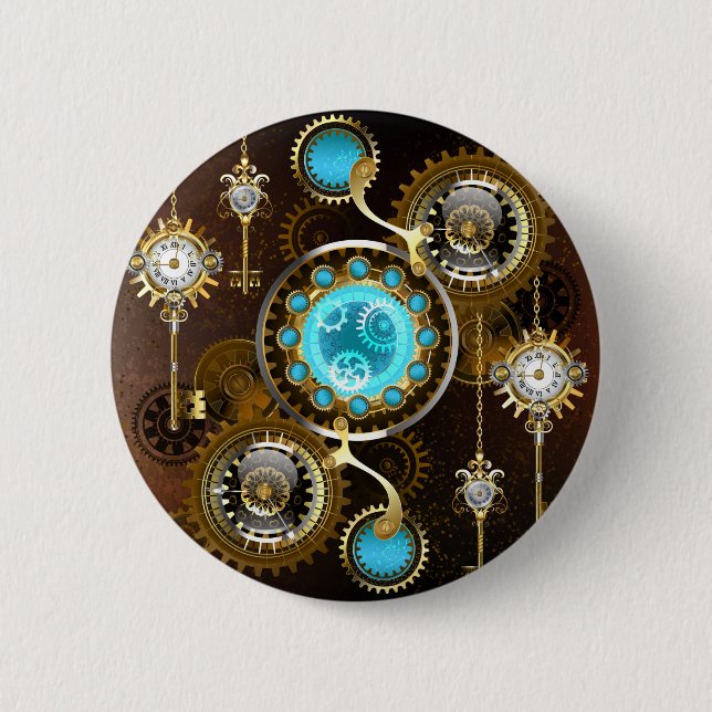 Steampunk Rusty Background with Turquoise Lenses 6 Cm Round Badge (Front)