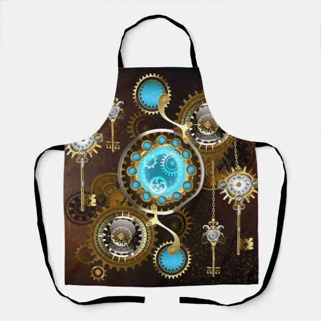 Steampunk Rusty Background with Turquoise Lenses Apron (Front)