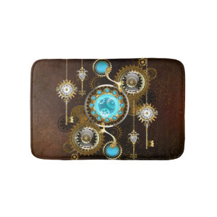 Steampunk Rusty Background with Turquoise Lenses Bath Mat