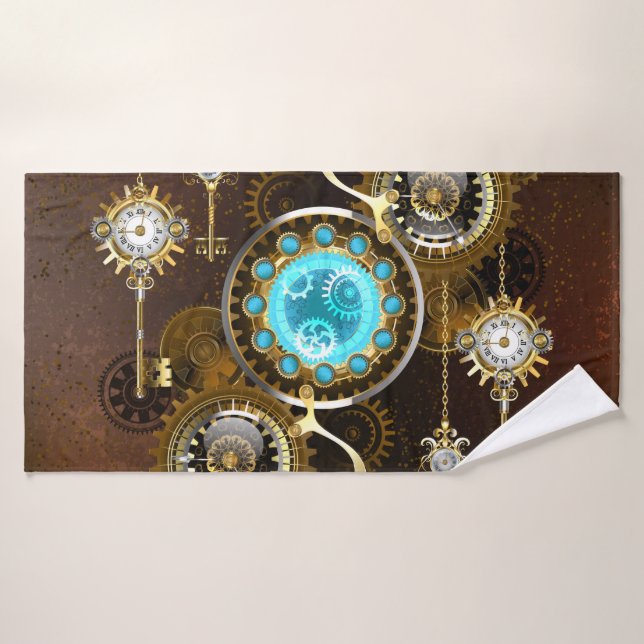 Steampunk Rusty Background with Turquoise Lenses Bath Towel (Bath Towel)