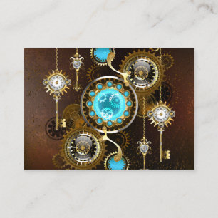 Steampunk Rusty Background with Turquoise Lenses Business Card