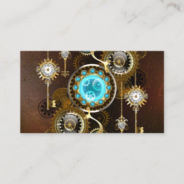 Steampunk Rusty Background with Turquoise Lenses Business Card (Front)