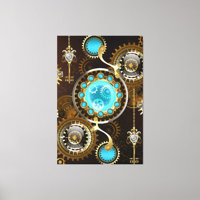 Steampunk Rusty Background with Turquoise Lenses Canvas Print (Front)