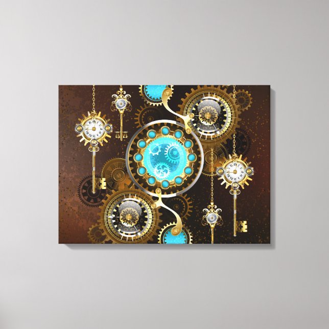 Steampunk Rusty Background with Turquoise Lenses Canvas Print (Front)