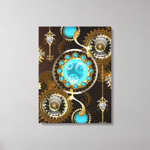 Steampunk Rusty Background with Turquoise Lenses Canvas Print