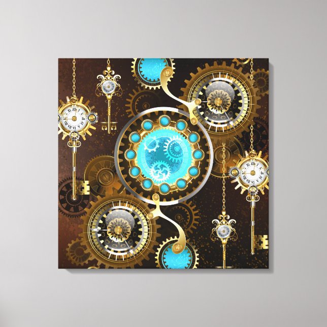 Steampunk Rusty Background with Turquoise Lenses Canvas Print (Front)