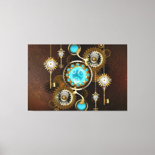 Steampunk Rusty Background with Turquoise Lenses Canvas Print