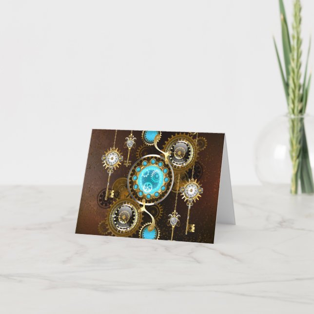 Steampunk Rusty Background with Turquoise Lenses Card (Front)