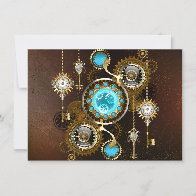 Steampunk Rusty Background with Turquoise Lenses Card (Front)