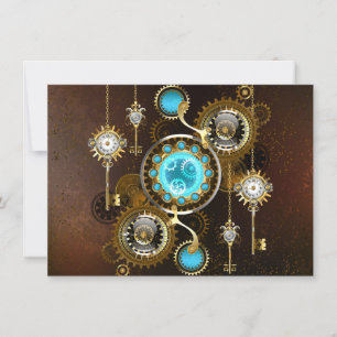 Steampunk Rusty Background with Turquoise Lenses Card