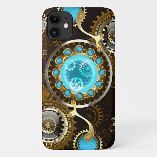 Steampunk Rusty Background with Turquoise Lenses Case-Mate iPhone Case (Back)