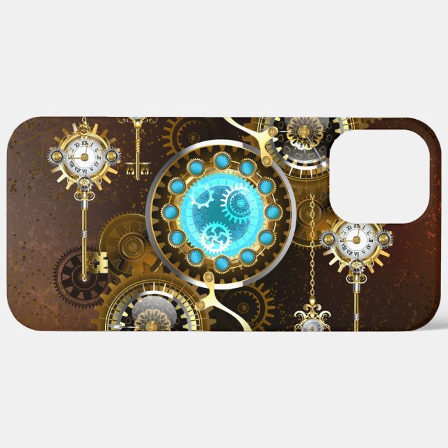 Steampunk Rusty Background with Turquoise Lenses Case-Mate iPhone Case (Back / Right)