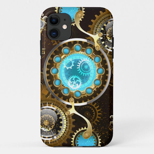 Steampunk Rusty Background with Turquoise Lenses Case-Mate iPhone Case (Back)